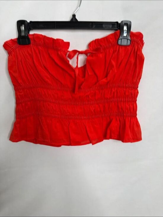 H&M Tops - H&M Red Smocked Strapless Tie-Front Crop Top